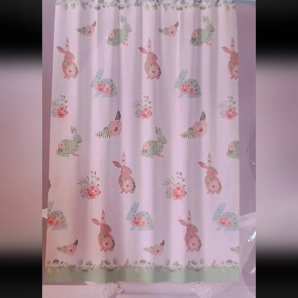 Spring Floral Easter Bunny Fabric Shower Curtain Bathroom Decor 72x72 Inch NEW